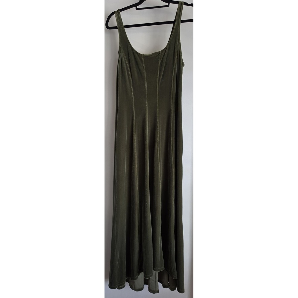 C.C. Outlaw Maxi Dress Olive Green Velvet Sleeveless Scoop Neck Vintage Gown